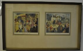 A framed and glazed print by Bateman of two fairground scenes, one of Bartholomew fair, the other of