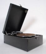 A Columbia 211 portable wind up gramophone in a black case.