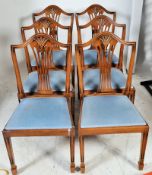 A set of 6 beech / yew colour hepplewhite dining chairs. Raised on square tapered legs with spade