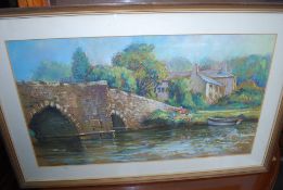 Roy Stringfellow - 20th century - listed artist. Pastel study of country river scene. Framed and