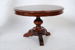 A Victorian tilt top mahogany apprentice dining / breakfast table. Tripod base with bulbous column