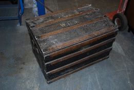 A Victorian metal and oak lined shipping / steamer trunk, possibly of military origin. The