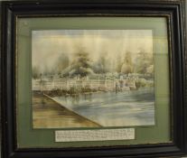 A 19th century framed and glazed watercolour of the Serpentine in Hyde Park, London. Complete with