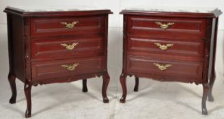 A pair of 20th century Spanish marble topped bedside cabinets. 61cms high x 57cms Wide x 32cms