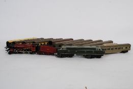A collection of vintage model railway trains, most by Triang