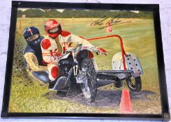 Pete Robson - Motorcycle Sidecar world champion. A detailed oil on board painting of the racer