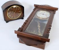 A Smiths of Enfield oak cased mantle clock together with a Tempus Fugit wall clock