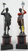 A pair of 19th century Victorian spelter and marble figures of roundhead soldiers. Raised on slate