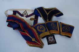 A collection of Bristol interest masonic sashes to also include armbands and bag.