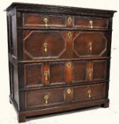 A 17th century Jacobean oak chest of drawers. Raised on stub stile legs with geometric moulded