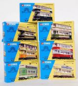 A collection of Corgi diecast toy model trams, boxed, comprising models 36802, 36602, 36801,