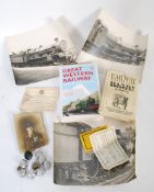 A mixed lot of railway ephemera to include 3 train photographs from Barrow Road, a collection of
