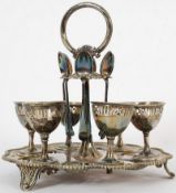 A good 20th century silver plate EPNS egg set complete with hanging spoons and detachable egg cups.