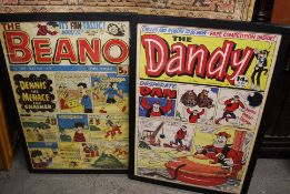Two large Beano & Dandy framed oversize issue cover posters. Being framed and glazed. Each measuring