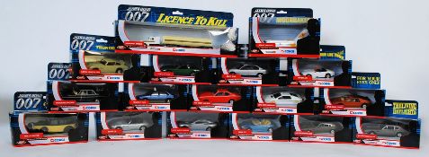 A collection of 16 Corgi diecast cars / model each from a James Bond movie, each model being