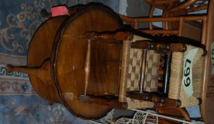 Two 20th century wicker stools and an occassional table