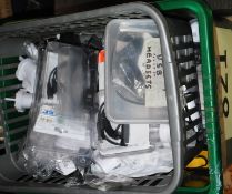 2 boxes of assorted mobile phone accessories to include leads, data cables, headphones etc. PLEASE