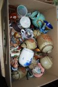 A box to include storage jars, stoneware style jars, other items etc