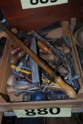 A collection of vintage tools in box to include vintage planes, screw drivers etc