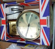 A box of retro clocks to include H.Samuel, Quartz and others.