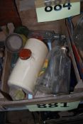 A mixed lot to include stoneware bedwarmer, bottles etc