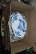 A box of period blue and white china