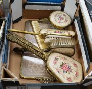 A vintage lace made dressing table set, including comb, tray, mirrors etc.