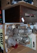 Two miners tilley lamps, a cased retro projector and other items
