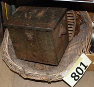 A large basket with a coal box and fire grates.