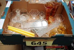 A box of glasswares to include vases etc.