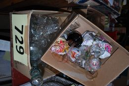 Two boxes of glasswares to include decanter, glasses etc.