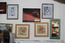 5 framed artistic prints including one large Robert Golden framed print.