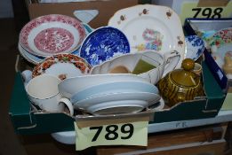 A mixed lot to include figurines, china, plates, tankard etc.