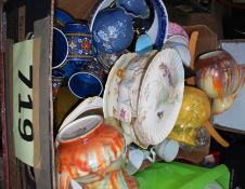 A mixed lot to include commemorative cups, willow pattern bowl, tureen, Carlton Ware candle stick