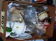 A mixed lot to include a Tuscan tea set, vintage Pyrex, Torquay motto ware cauldron, glass ware.