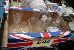 A box of to include crystal bowl, decanters etc.