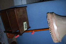 2 standard lamps and an oak tea trolley on wheels.