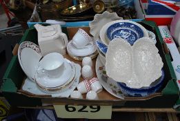 A mixed lot to include period china, teapot, egg cups, leaf dish etc.