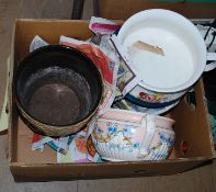 A mixed lot to include chamber pots, plant pot and other items.