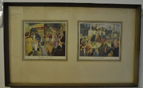 A framed and glazed print by Bateman of two fairground scenes, one of Bartholomew fair, the other