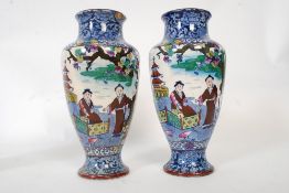 A Pair of Staffordshire Chinese vases by J Kent & Sons Old Foley Ware having decorative scenes to