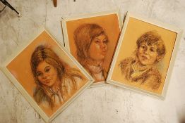 John Lowe - 1970`s - 3 pastel portrait studies of children, signed to each corner. All framed.