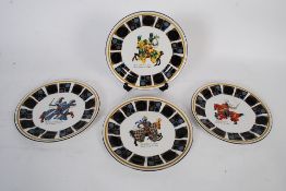 Four Royal Doulton Steelite plates depicting knights on horseback - Ralph De Monthermer, and