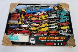 A tray of vintage diecast cars and vehicles to include Corgi cars, trucks, lorries and others etc