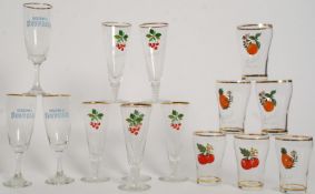 A set of retro Britvic fruit juice glasses (7) together with a set of 6 Cherry B glasses and 3