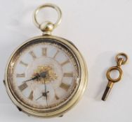 A French silver hallmarked pocket watch having decorative gilt and enamel face with subsiduary