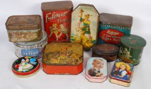 A collection of vintage tins to include early advertising examples, toffee tines etc.