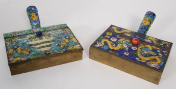 Two 19th century Chinese oriental canton enamelled smoothing irons