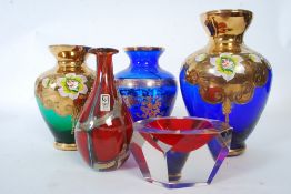 A collection of coloured glass to include Mdina, studio glass, Bohemian glass etc