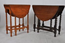 2 1930's oak barley twist gateleg dining tables. One golden oak, the other dark oak, both with